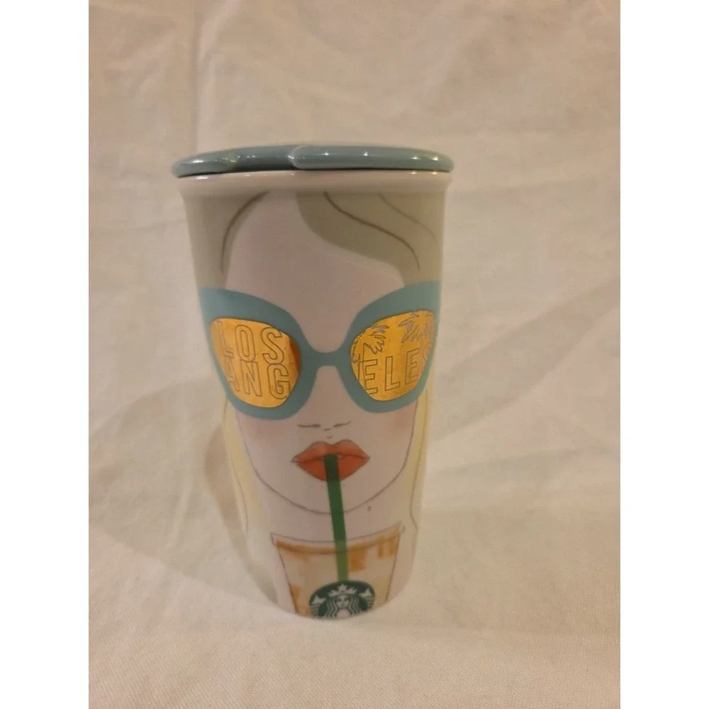 Starbucks Los Angeles LA Girl Sunglasses Ceramic Coffee Travel Mug 12 OZ